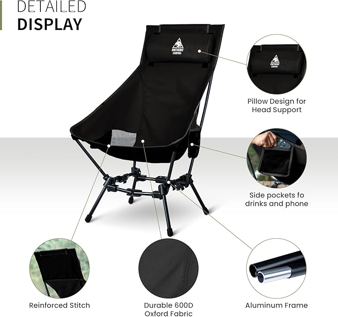 ONETIGRIS Dragonhide Oversized Camping Chair with Pillow Design Comfortable Widened Seat Folding 275 lbs Capacity