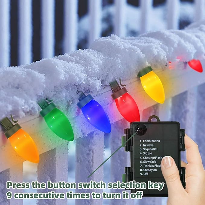27.5FT C9 LED Christmas Lights Outdoor Battery Operated Lights with 8 Mode Remote Control 50 Twinkle Big Christmas Light for Colored Xmas Tree Light &amp Home Yard Lawn Decorations