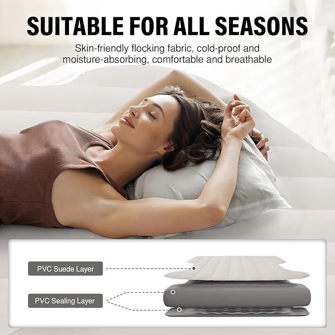 Shademax Self-Inflating Car Air Mattress for Model Y 2025 2024-2020 / Model Y Juniper 2026 Accessories Outdoor Camping Air Bed with 2 Pillows Built-in Pump Air Couch Flocking Air Cushion (Beige&ampGr