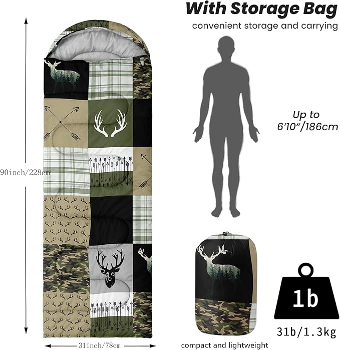 Sleeping Bags for Adults Youth Kids3D Printing Camping Sleeping Bag for Girls Boys Lightweight Waterproof Cold/Warm Weather Sleeping Bag for 3 Seasons