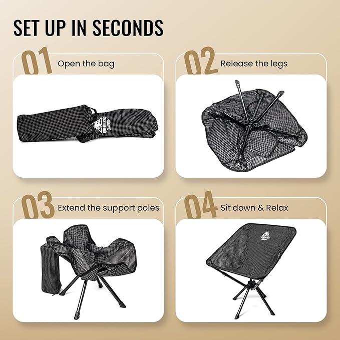 ONETIGRIS Forrest Camping Chair Set Up in Seconds Lightweight Folding Chair for Backpacking Hiking Beach Lawn Travel Support 330 lbs
