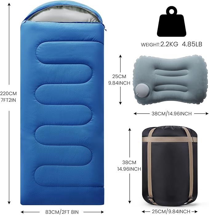 Sleeping Bags for Adults &amp Kids Lightweight Waterproof 3-4 Season Warm with Inflatable Pillow–Compact Portable Sleeping Bag for Cold Weather Camping Hiking Travel Indoor/Outdoor Use