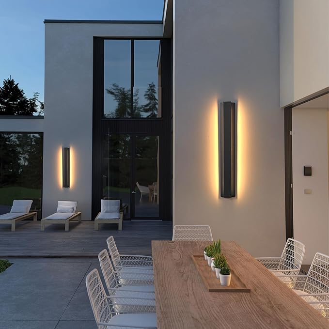 31.5 in Modern Outdoor Wall Light Fixtures 3000K LED Exterior Lighting Fixtures Long Black Outside Porch Light for House Garage Patio Door2 Pack