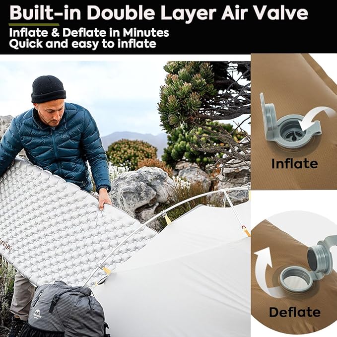 Naturehike Self-Inflating Sleeping Mats for Camping 3'' Ultra Thick Camping Mat 5.8 R-Value Insulated Camping Mattress 4-Season Inflatable Foam Camping Mat for Car Hiking(R5.8 Rectangles - Plus)