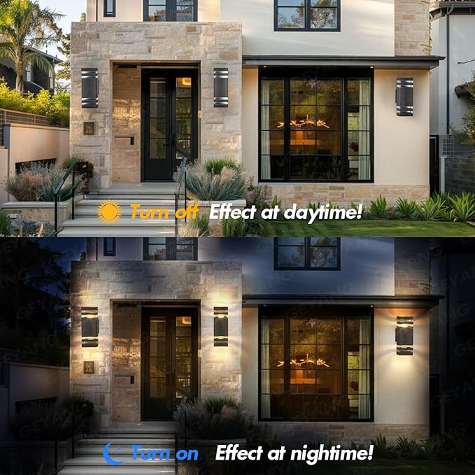 GEYANG Exterior Wall Light Fixture: 14W 3000K Waterproof Aluminum LED Wall Sconce with Bulb - Outdoor Lighting for Patio and Garden - Balcony and Garage Light - Durable Home Exterior Fixture - 2 Pack