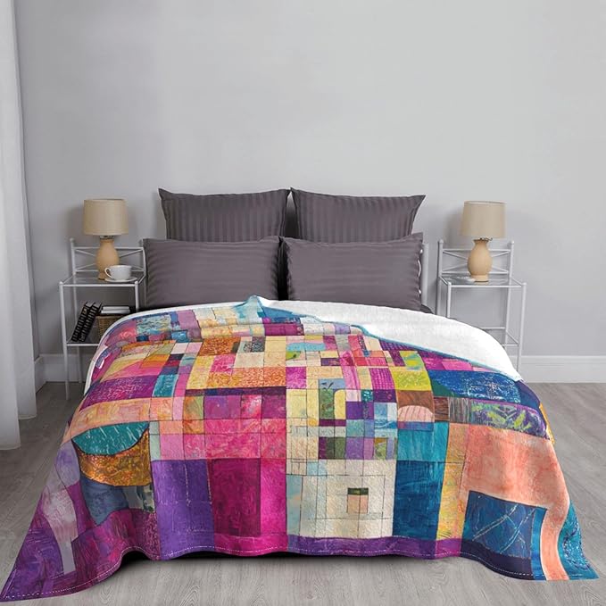 Grid Harmony Soft Fleece Blanket 60 * 50 inch Soft Sofa Blanket Suitable for Sofa Camping Travel Night Cover Blanket