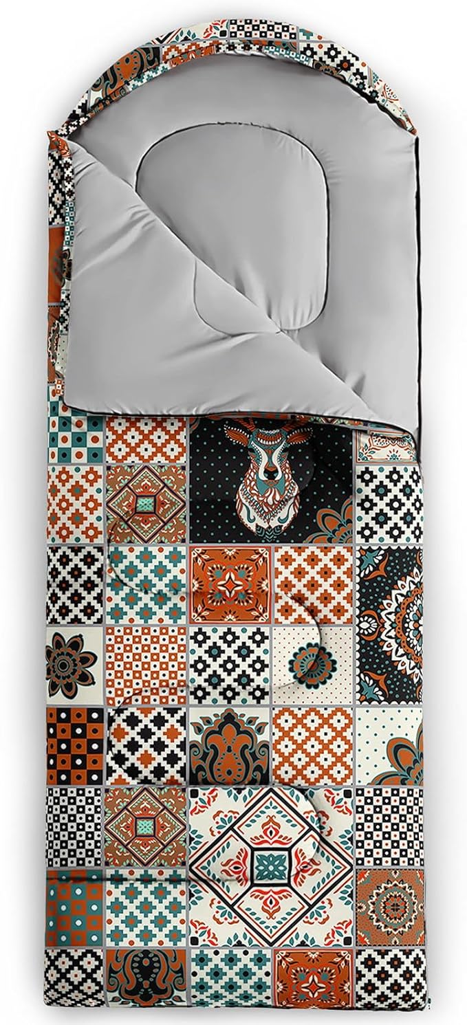Kids Sleeping Bag for Boys GirlsBohemian Cowboy Print-Lightweight Warm Portable Outdoor Indoor-Waterproof Cold Weather Resistant Sleeping Bag for Camping Hiking
