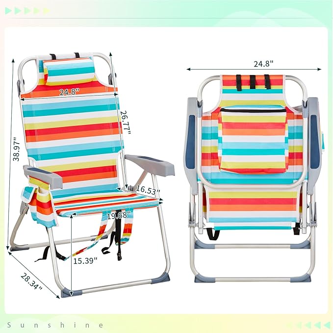Lightweight Folding Beach Chair with Adjustable Back Cup Holder &amp Storage Pouch for Outdoor Activities