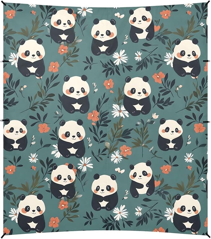 Camping Sun Shelters Panda White Pink Flowers Pattern Beach Canopy 126 * 110.2in