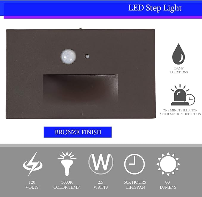 Ciata LED Indoor &amp Outdoor Motion Sensor Light Deck Stair Lights Indoor Motion Sensor Step Lights Integrated PIR Motion Sensor and Dusk to Dawn Photocell Sensor Horizontal Stairway Lighting - Bro