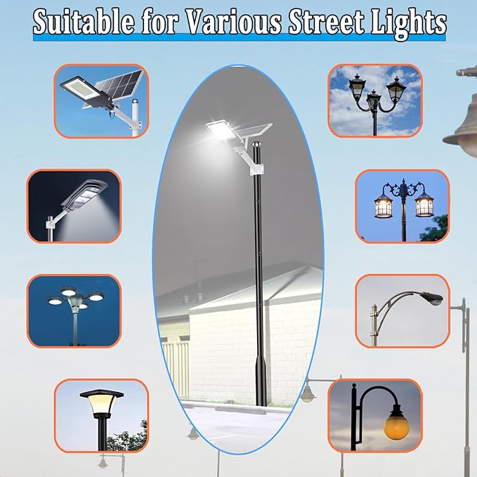 13Ft Tall Street Light Pole - Outdoor Metal Split Heavy Duty Street Lamp Post for Outside Large Solar Street Lights with Mounting Rebar Cage Base Accessory for Parking Backyard Patio Yard