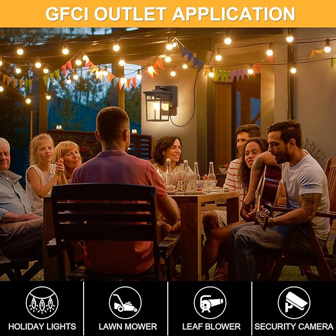 2 Pack Porch Lights with GFCI Outlets Dusk to Dawn Outdoor Lighting Exterior Light Fixtures Wall Mount Waterproof Alunmium Wall Sconces for House Patio Garage Front Door 9W LED Bulbs Included(ORB)