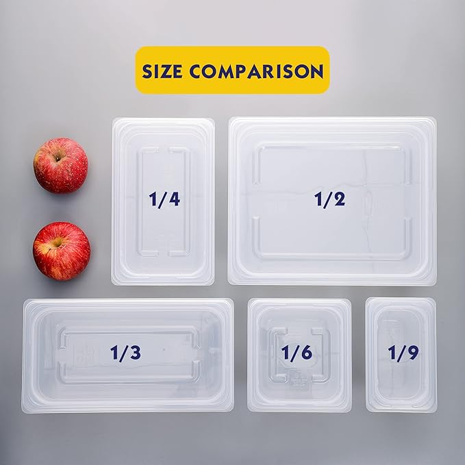 12 Pack 1/9 Size 4'' Deep Plastic Food Pans with Lids Translucent Commercial BPA-free Stackable Storage for Restaurants Buffets