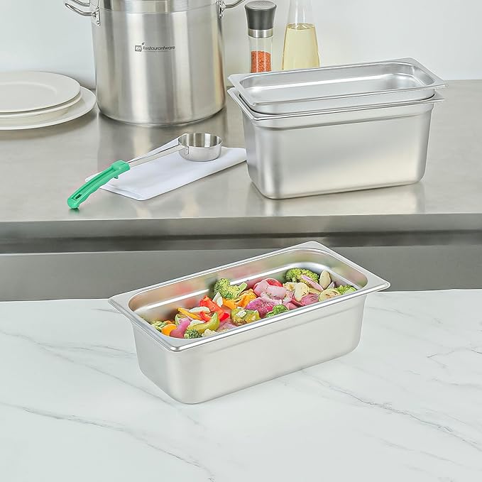 Restaurantware Hotel Pan 1 Count 1/3 Size Anti-Jam 4â€ Deep Freezable 24 Gauge Stainless Steel Steam Pan - Lid Sold Separately for Use in Commercial Kitchens Cafeterias and Catering Events