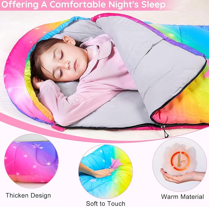 FIOBEE Kids Sleeping Bag for Girls Boys 3 Season Warm &amp Cool Weather Youth Camping Sleeping Bags with Backpacking Bag Waterproof for Traveling Hiking Indoor Outdoor Camping Essentials