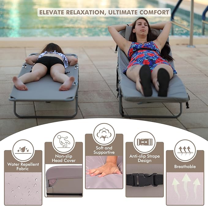 3 in 1 Women Comfort Backpack Beach Tanning Lounge Chair with Cushion Face Hole Softer Padded Adjustable Washable Layout Sun Chair for Adults Outside Reading Sunbathing Poolside 6 Position 2 Pack