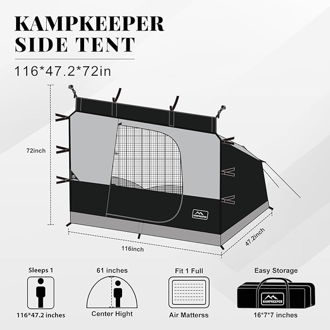 KAMPKEEPER Canopy Side Tent Camping Canopy Tent for 10x10 Pop Up Canopies Cube Tents Gazebo Room Compatible with 10' Wide Canopies(Canopy Not Included)