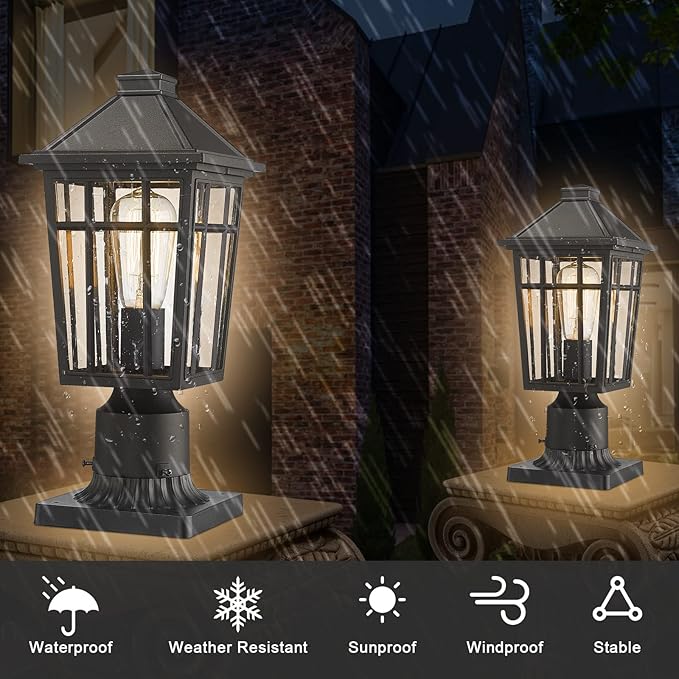 Darkaway Outdoor Post Lights Lamp Post Light Fixture Waterproof Aluminum Housing with Glass Fence Post Deck Lighting for Garden Patio Pathway (1 Pack Black)