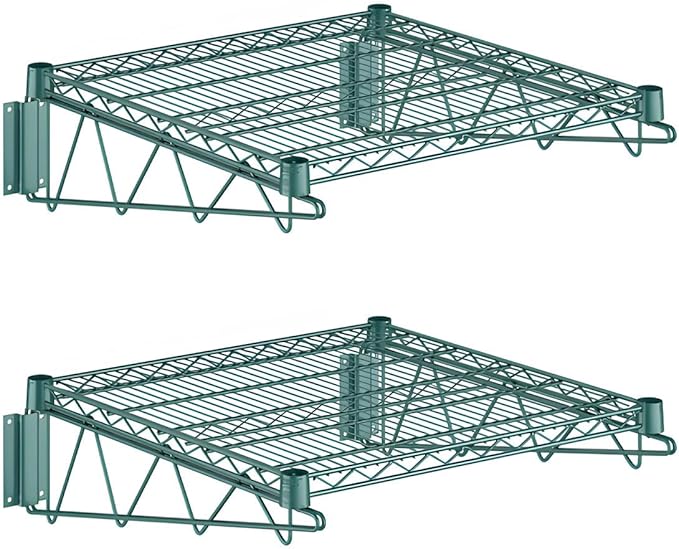 2-Pack 24 x 24 Fixed Wire Green Epoxy Wall Mount Shelf Commercial Wall Mount Shelving NSF