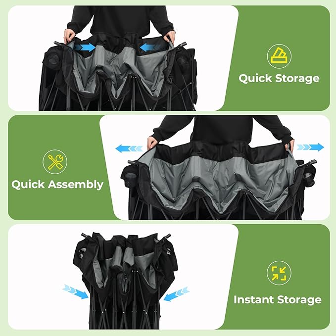 Oversized 3 Person Camping Chair with Canopy Shade Fully Padded Outdoor Folding Camping Chair Suitable For Outdoor Camping Lawns And Backyards Equipped With Cup Holders And A Portable Storage Bag