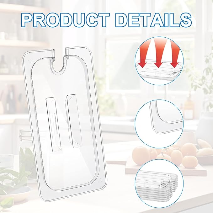 12 Pcs Clear Food Pan Lids 1/3 Size Polycarbonate Notched Cover with Handle Restaurant Commercial Hotel Pan Lid for Restaurant Commercial Food Container Storage
