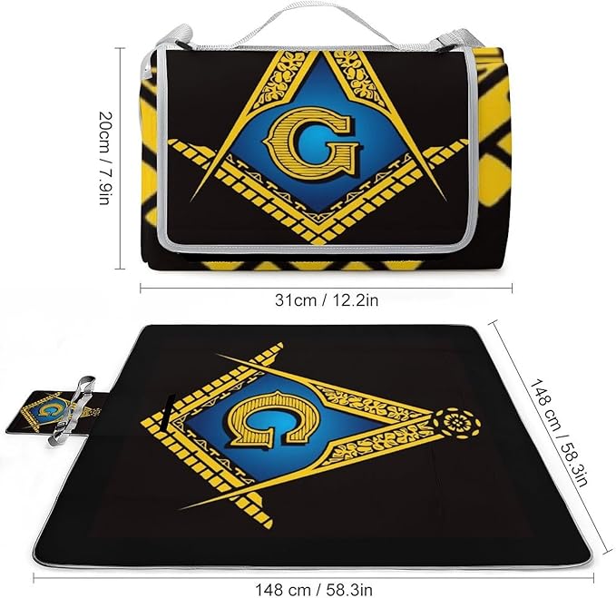 Freemasonry Masonic Lodge Symbol Waterproof Outdoor Picnic Blanket Sandproof Beach Mat for Camping Hiking Grass Travelling