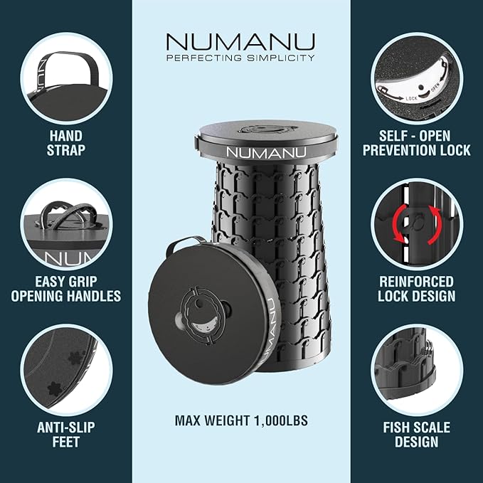 NUMANU 2026 Upgraded XXL Collapsible Stool 19.7 1000lbs Max Weight Wider &amp Taller Pop Up Seat Heavy Duty Portable Retractable Folding Chair or Travel Foot Rest Gift for Camping &amp Outdoors