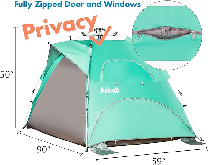 Beach Tent for Family with Kids Pop Up Beach Sun Shade Tent with UPF 50+ UV Protection Removable Floor Zippered Privacy &amp Ventilation Sun Shelter Family 3 to 4 Person