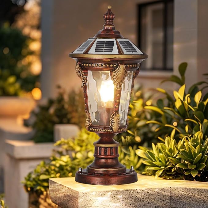 SLAWA Outdoor Solar Column Caps Lamps Modern Exterior Lamp Post Lights - Aluminum Glass Waterproof Deck Pillar Lights for Fence Entry Lawn Landscape Path