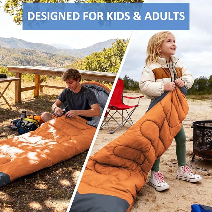 oaskys Camping Sleeping Bag - 3 Season Warm &amp Cool Weather - Summer Spring Fall Lightweight Waterproof for Adults Kids - Camping Gear Equipment Traveling and Outdoors
