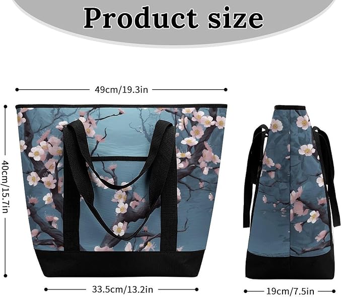 Insulated Shopping BagLarge Reusable Cooler Bags Cherry Blossom Printed Foldable Shopping BagTravel Waterproof Shoulder Bag