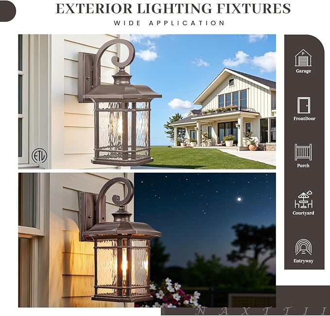 ORB Finish Outdoor Wall Lights 17 Inch Height Waterproof Exterior Lighting Fixtures with Water Ripple Glass E27 Socket Porch Lights Outdoor for Garage Patio Front Door