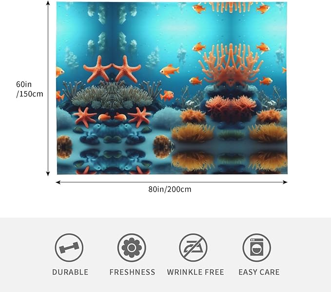 Coral Fish Underwater Blanket.Super Soft Flannel Blanket 80x60 inches 100% Polyester for Warmth Perfect for beds Sofas and Camping.