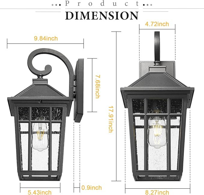 Darkaway Large Outdoor Wall Lights for House 18inch Exterior Lighting Fixtures Wall Mount Outdoor Porch Lights Waterproof Black Outdoor Sconce Lights with Seeded Glass for Patio Hallway Garage