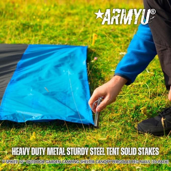 Heavy Duty Metal Sturdy Steel Tent Solid Stakes V Spikes 12 Outdoor Garden Camping Shelter Canopy Pergolas Peg Nails (10-Pack)