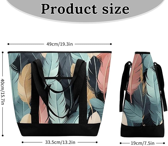 Insulated Shopping BagLarge Reusable Cooler Bags Feather Printed Foldable Shopping BagTravel Waterproof Shoulder Bag
