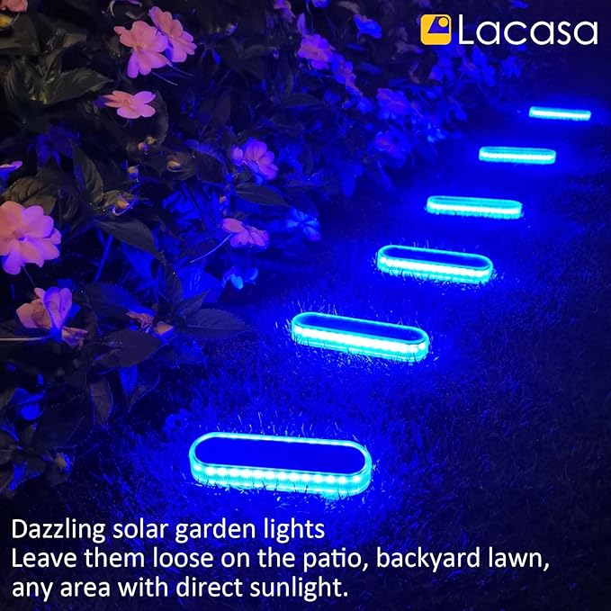 Lacasa Solar Deck Lights 4 Pack 40LM Solar Powered Step Lights Blue Light LED Dock Light Outdoor In-Ground Lights IP68 Waterproof Auto ON/Off for Garden Stairs Driveway Pathway Lighting