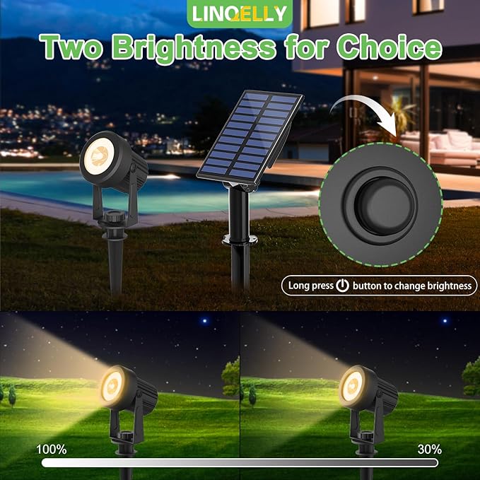 Solar Spotlights Outdoor Waterproof Warm White Landscape Spotlights Decorative Solar Spot Lighting for Garden Yard Pathway Lawn Poolside Party 2-in-1 Mounted (Warm White 2 Pack)