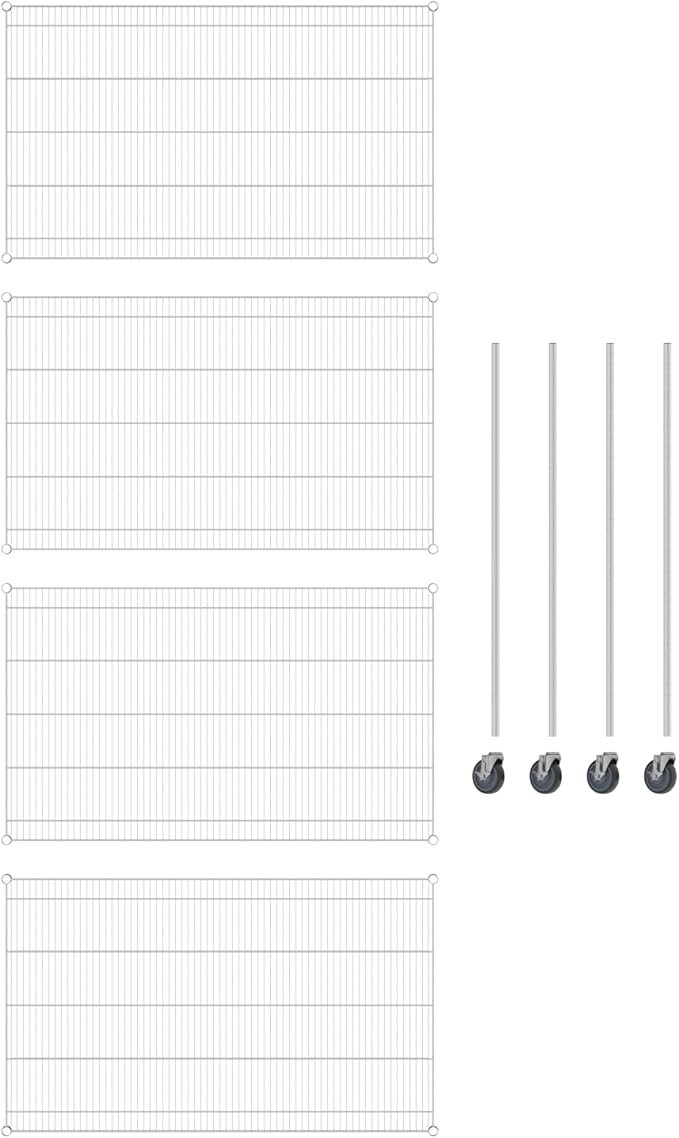 Commercial NSF Listed Chrome Mobile Wire Shelving Kit 36 x 60 x 60 with 4 Shelves Perfect for Warehouse Walk-in Refrigerator Freezer Grocery Store Restaurant Dishroom