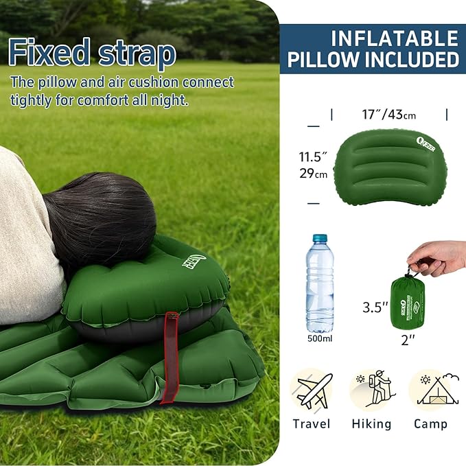 Ultralight Backpacking Sleeping Pad for Camping with Inflatable Neck Camping Pillow Lightweight Inflatable Sleeping Pad for Adults Portable for Hiking Car Travel - Durable &amp Comfortable