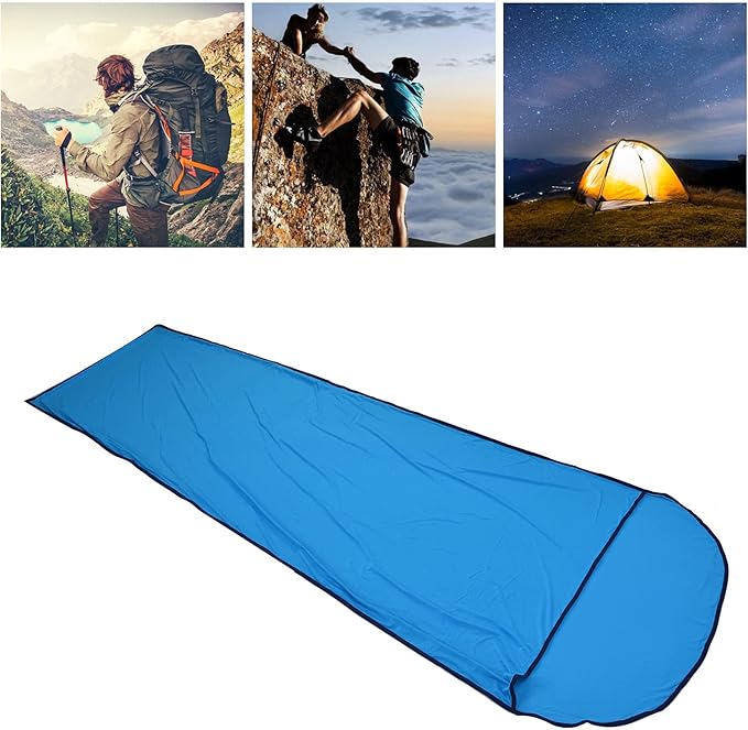 Ultralight Multifunctional Sleeping Bag Liner Elastic and Breathable for Camping Hiking Backpacking with Storage Bag Skin Friendly Polyester Fabric Unfolded Size 78.7x31.5in (Blue)
