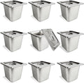 9 Pcs 1/6 Size 6 Inch Deep Restaurant Hotel Pan with Lids Stainless Steel Steam Table Pan Commercial Catering Metal Food Trays Warming Pans for Food Hotel Buffet