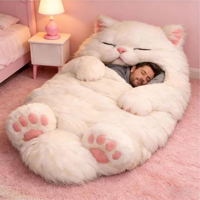 Cat Sleeping Bag 69x31inch Cute Cat Winter Sleeping Bag Washable Warm Blanket Plush Envelope Sleeping-Bag for Camping Sleepovers &amp Home Lounging