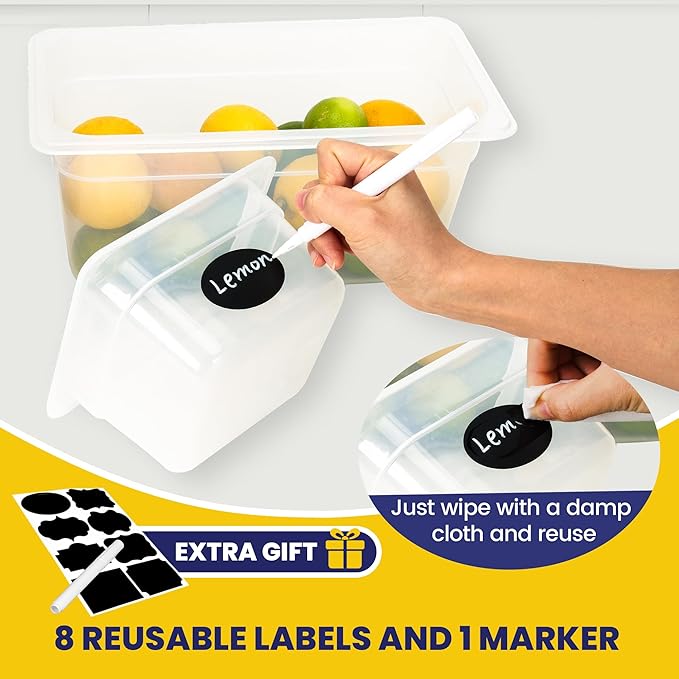 12 Pack 1/9 Size 4'' Deep Plastic Food Pans with Lids Translucent Commercial BPA-free Stackable Storage for Restaurants Buffets