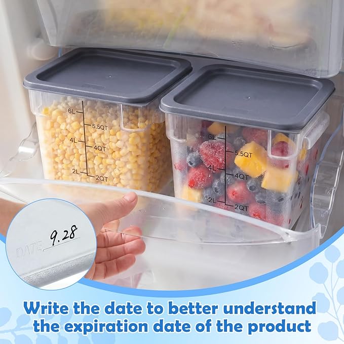 Suclain 2 Pcs Square Food Storage Container Polycarbonate Clear Food Container with Gray Lid Commercial Rice Storage with Gray Graduations for Commercial Kitchen(8 Qt)