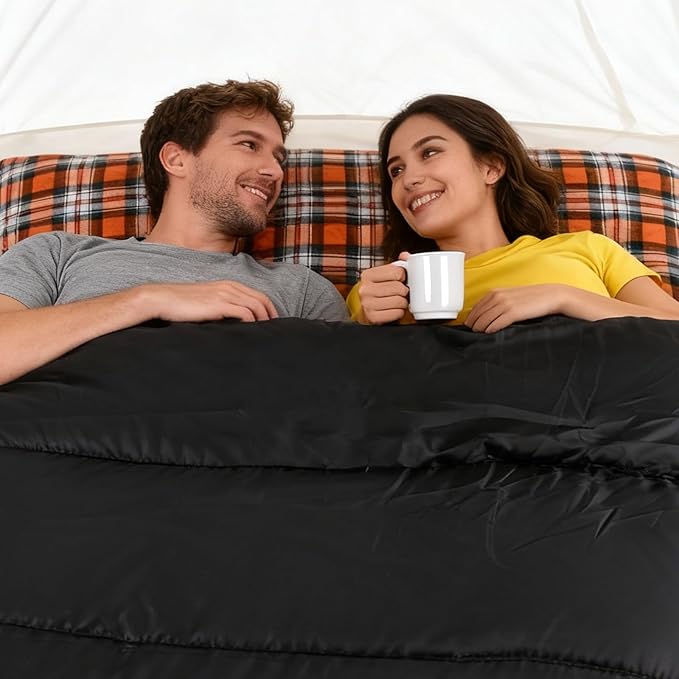 Double Sleeping Bag Cotton Flannel for Camping Backpacking Or Hiking. Queen Size 2 Person Waterproof Sleeping Bag for Adults Or Teens. Lightweight with Compression Sack