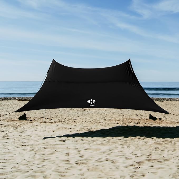 Neso Gigante Portable Beach Tent Sun Shelter - Lightweight Beach Shade Canopy - Easy Setup for Family Outings - Patented Reinforced Corners - UPF 50+ Sun Protection - 8ft Tall 11 x 11ft - Black