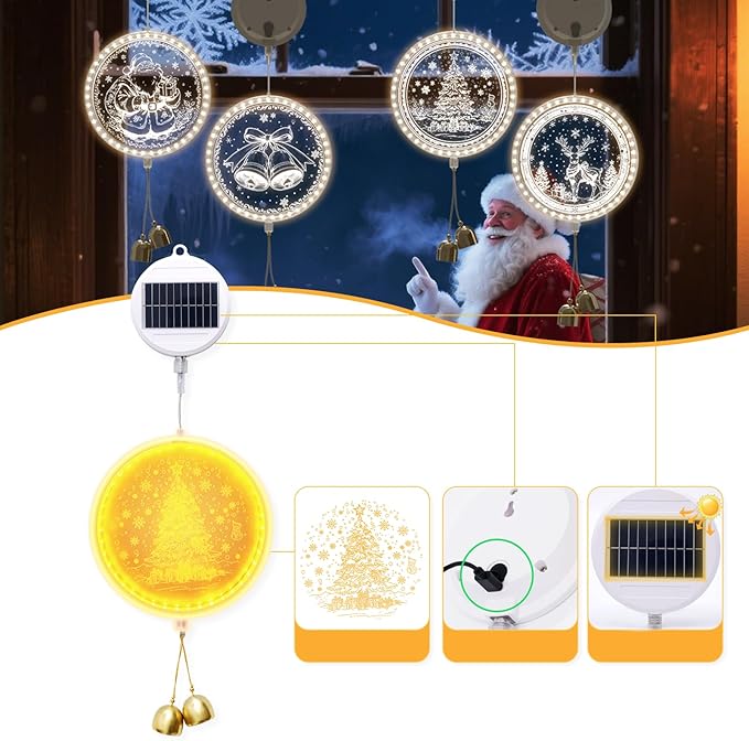 Solar Hanging Lights - Outdoor Indoor Christmas Decorations for Window Garden Patio PorchHoliday Home Decor (Glowing Tree)