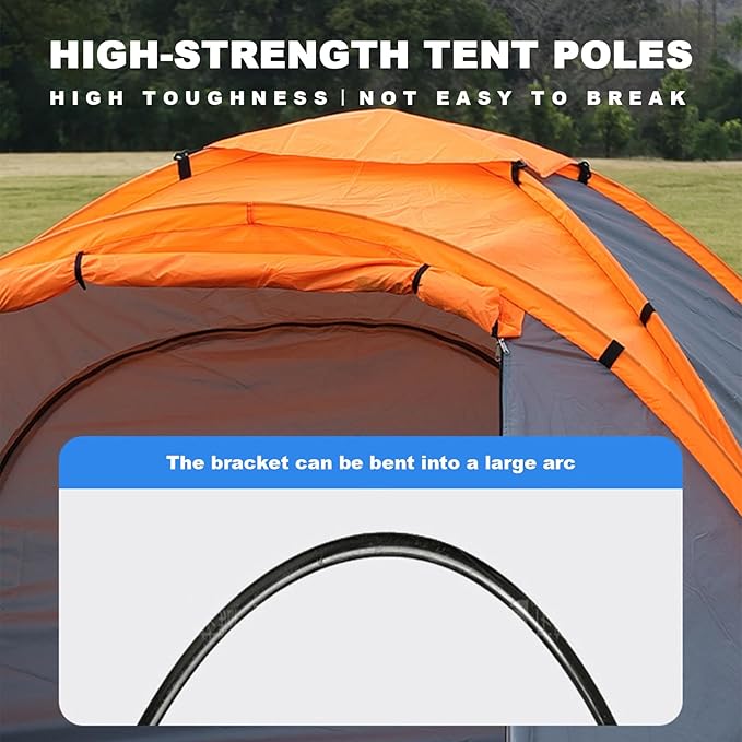 Outdoor Family Camping Tent Extra Large Space 3-4 Person Tent Waterproof and Sun-Proof with Front Foyer for Outdoor Family Activities Orange + Gray 86.6 (+35.4) * 86.6 * 61.1in