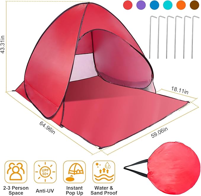 Pop Up Beach Tent Anti UV Automatic Sun Shelter Umbrella Portable Sun Shade Shelter for 2-3 People Outdoor Instant Pop Up Beach Shade Tent with Carrying Bag
